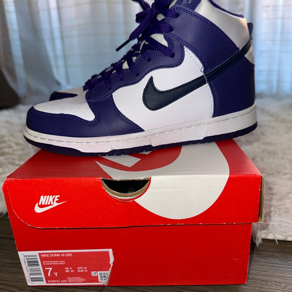 Nike Dunk High - White/Midnight Navy (Purple) - Lightly Used